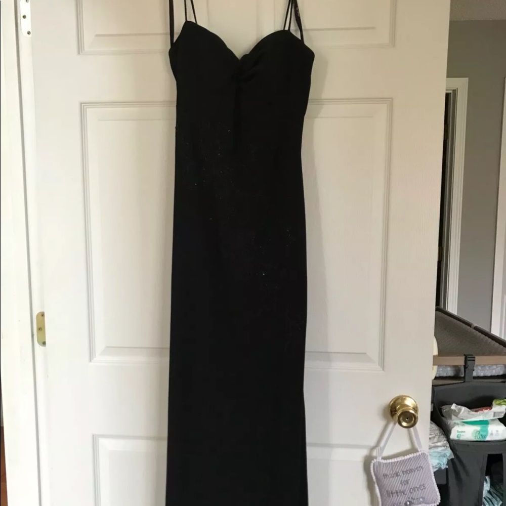 Long, black, formal dress with elegant beading